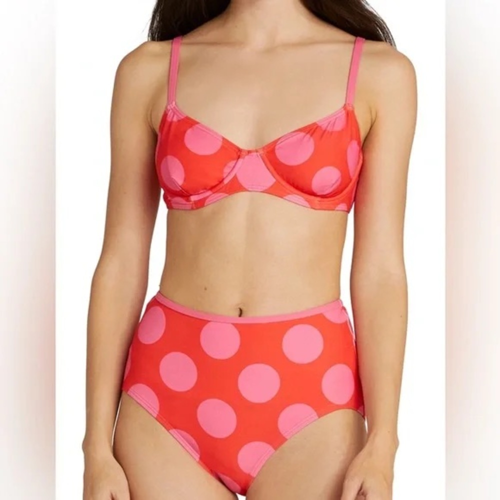 kate spade Pink and Red Polka Dot High Waist Bikini